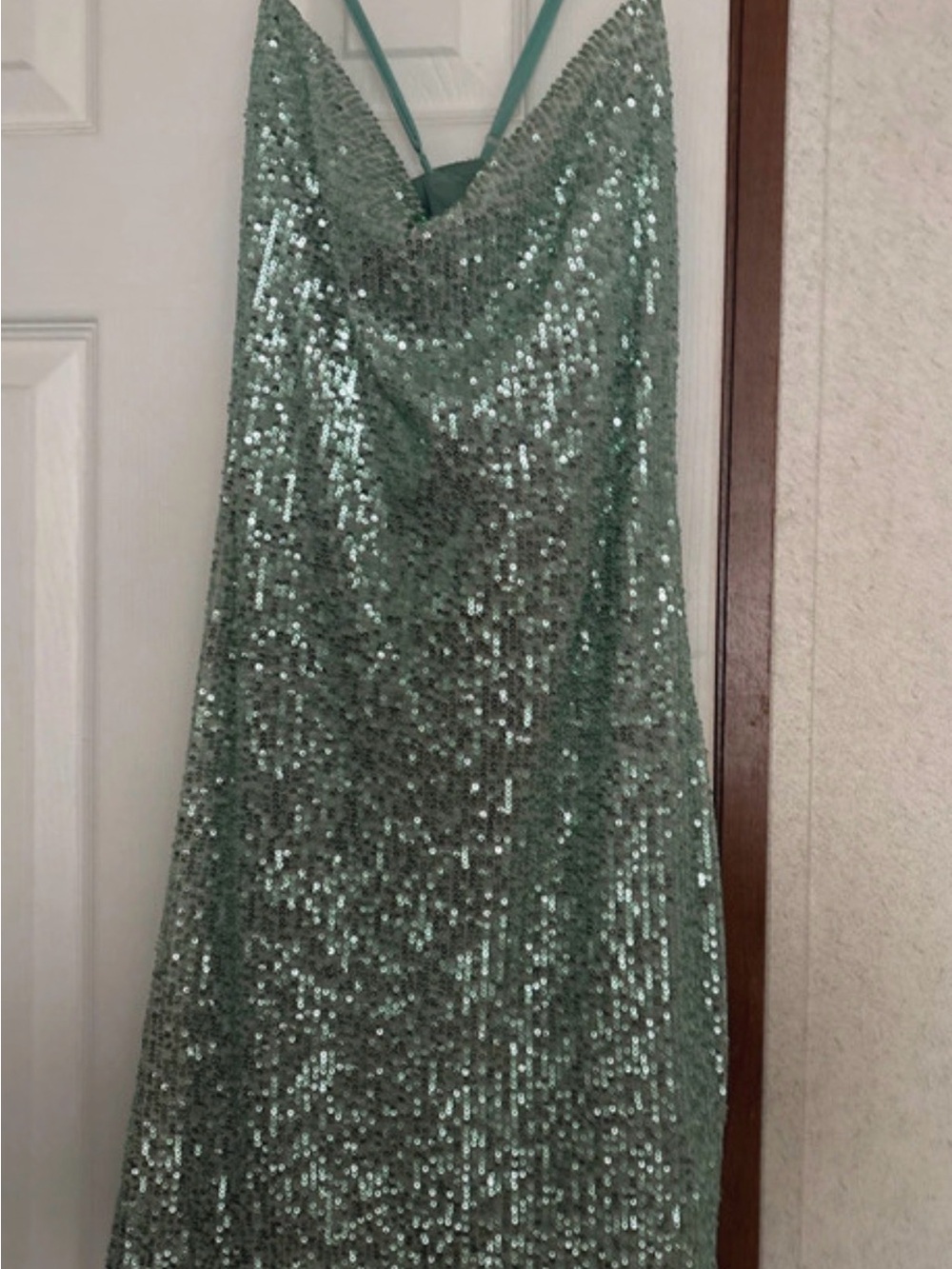 Speechless Sequin Cowl Neck Strapless Dress in Mint